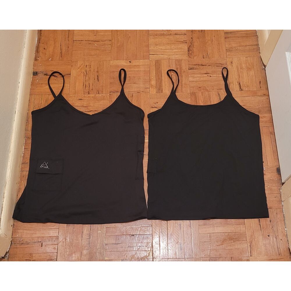 Lot of 2 Revel black tank tops Size LARGE w pockets for small items keys cards